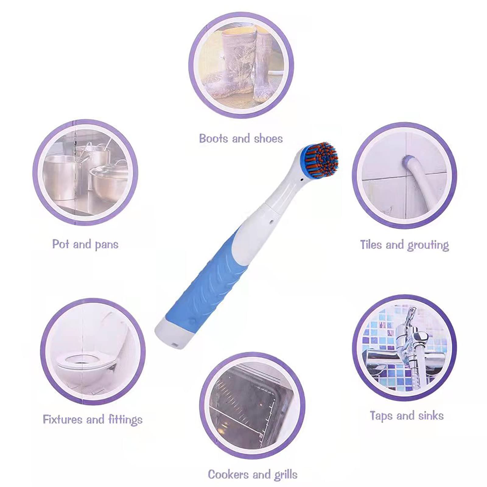 SOARING Cepillo de limpieza eléctrico con múltiples cabezales de cepillo 4 en 1, cepillo motorizado para interiores y hogares para baño, inodoro, cocina, azulejos, grieta