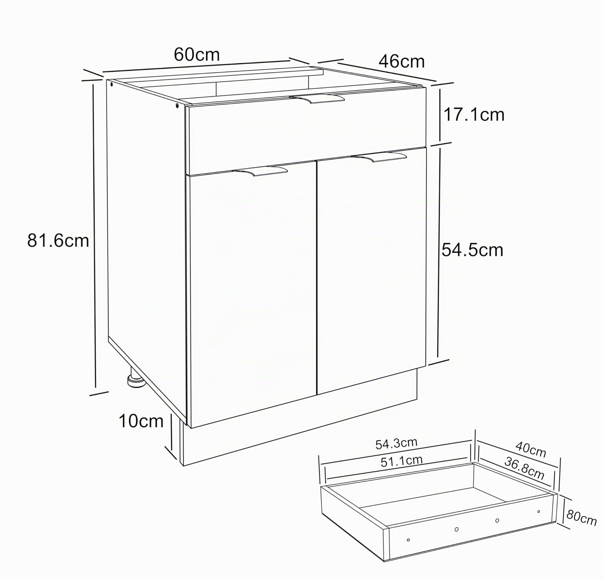 VCM Armoire de Cuisine Largeur 60 cm Tiroir Meuble Bas Cuisine Fasola Blanc