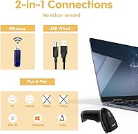 Vista 2 de NADAMOO Escáner de Código de Barras Inalámbrico 328 Pies Distancia de Transmisión USB Inalámbrico 1D Láser Lector Automático de Código de Barras