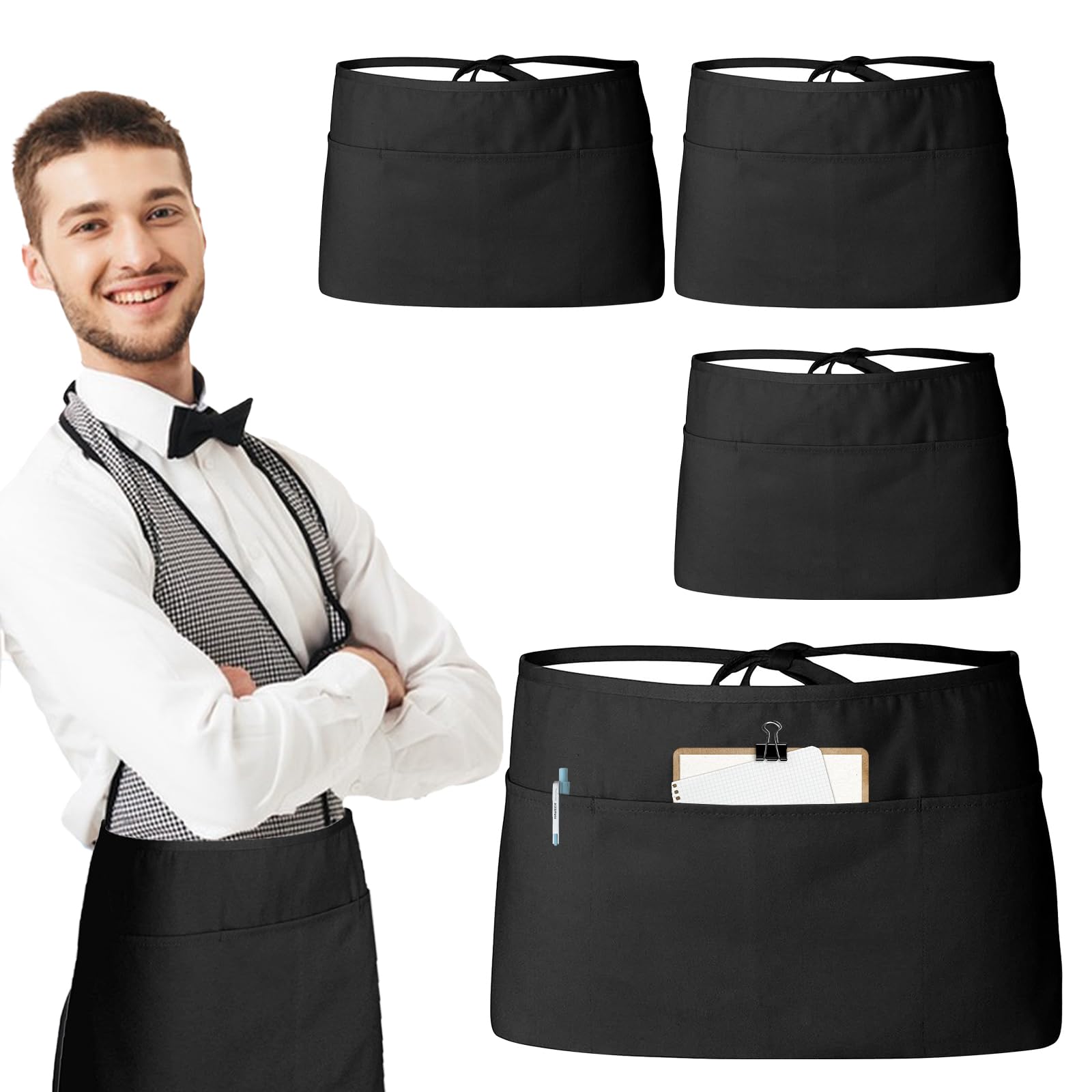 2 pezzi Grembiuli da cameriera con 3 tasche, resistenti all'acqua e all