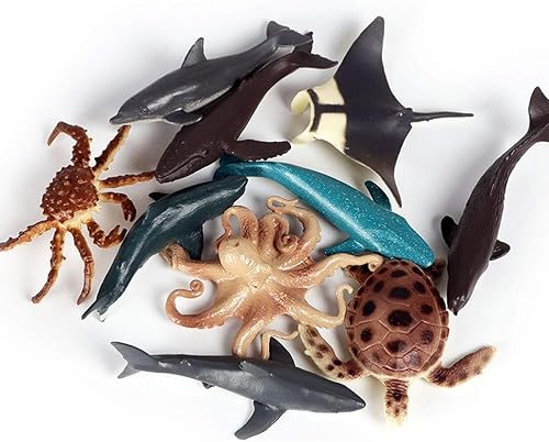 Miniatura 3 de Flormoon - Juego de 4 figuras de animales marinos de plástico realistas, incluye cachaloto, megalodón, etc. Proyecto científico, juguetes educativos