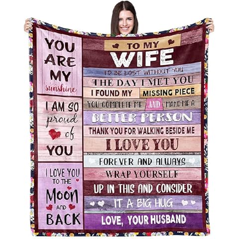 eBoutik - "To My Wife Gift Blanket From Husband / Wife - I Love You Letter Printed Warm Throw For Valentines, Birthday or Anniversary(130cm x 150cm) Cover