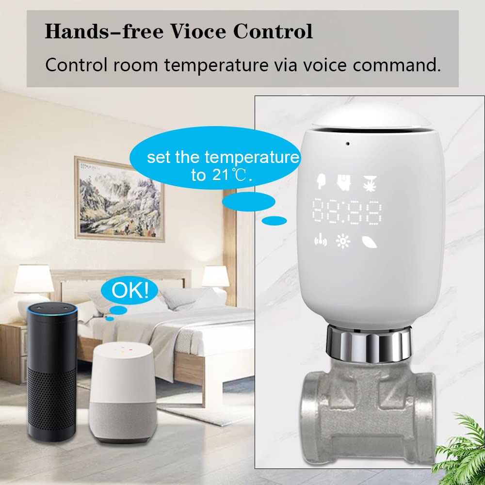 Geevorks Valvola Termostatica WiFi Valvole Termostatiche per Termosifoni della Valvola del Radiatore Attuatore Intelligente del Radiatore Supporto Controllo Vocale