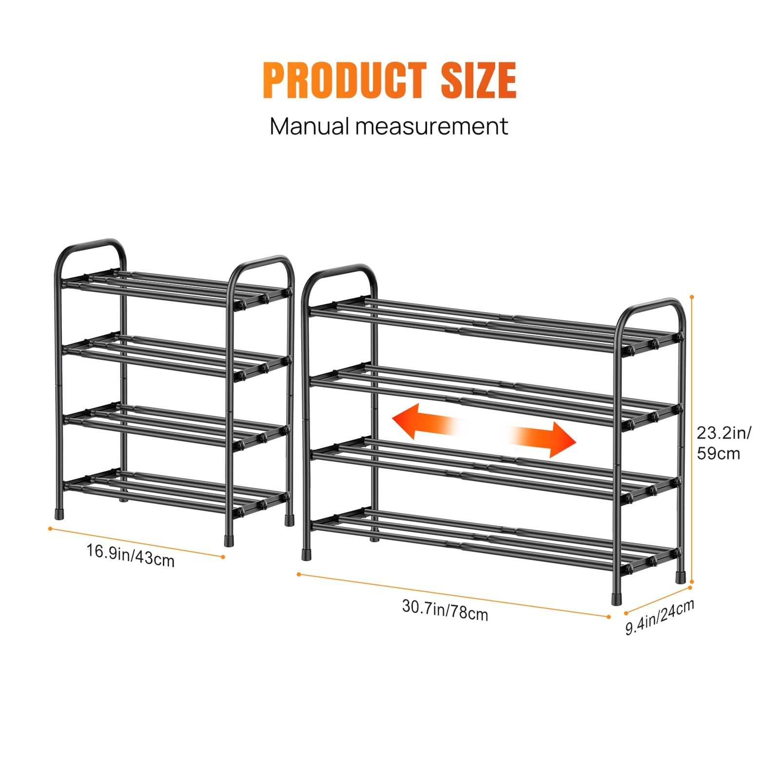 Expandable 2/3/4 Tier Shoe Rack Adjustable Metal Closet