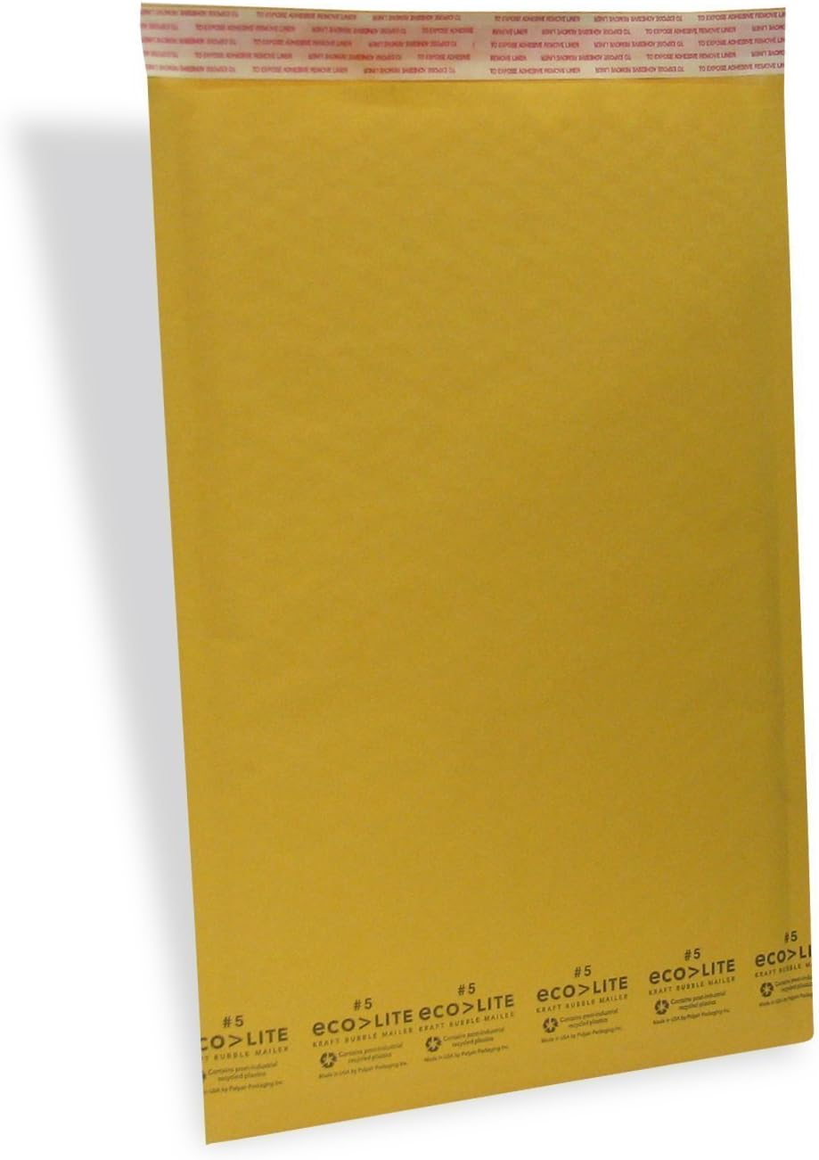 5 Self-Sealing Kraft Bubble Mailers, 16" H x 10.5" W, 100 Box