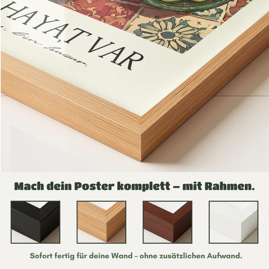 MJ-GRAPHICS® Poster Frühstück Wandbild türkei Farbenfrohes Kunstdruck traditionell Deko lebendig Küche orientalischer Stil Bild Frühstückstisch maximiere Genuss A2 mit weißem Rahmen