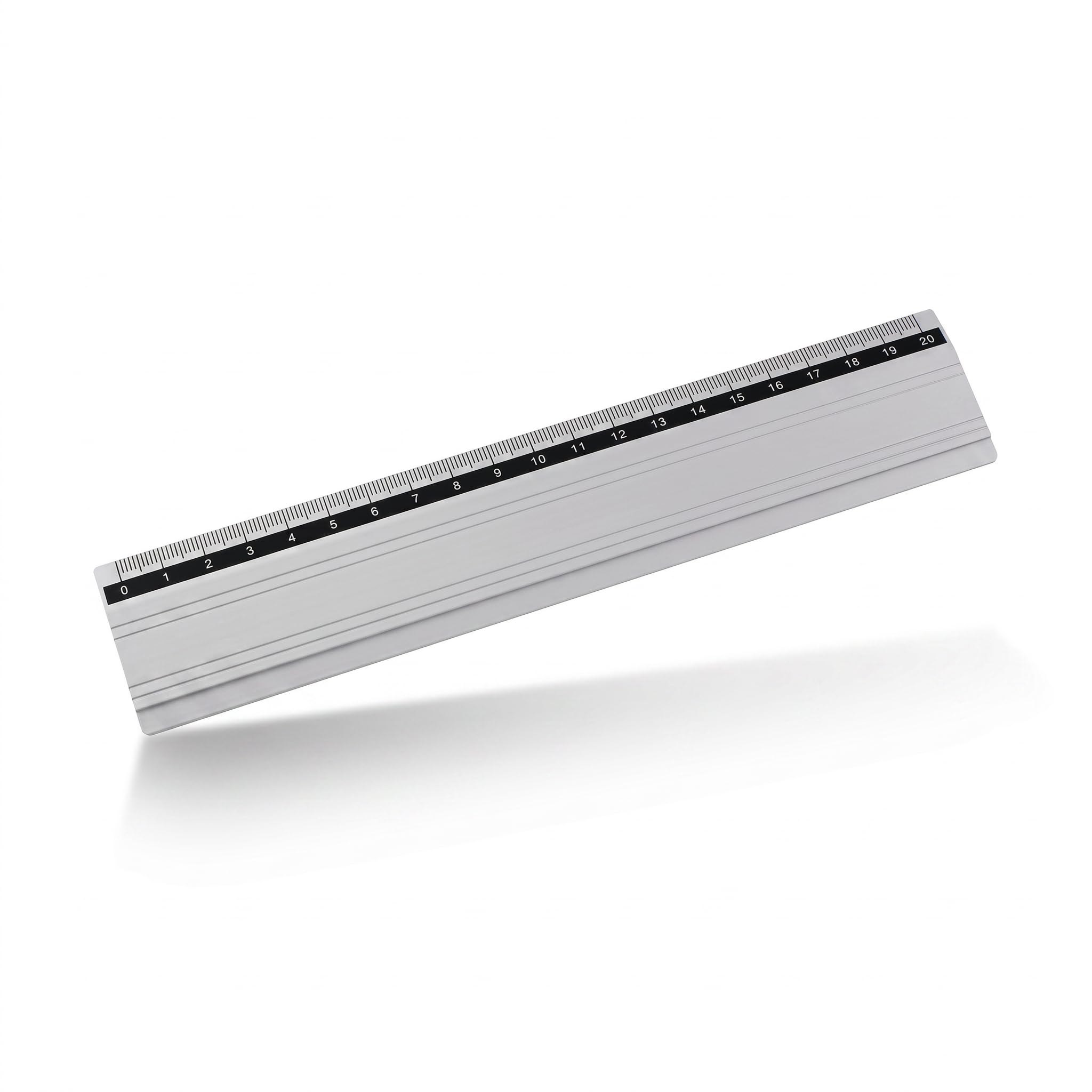 D.RECT 20cm Aluminium Ruler with Handle Bar | School Office Home | Silver