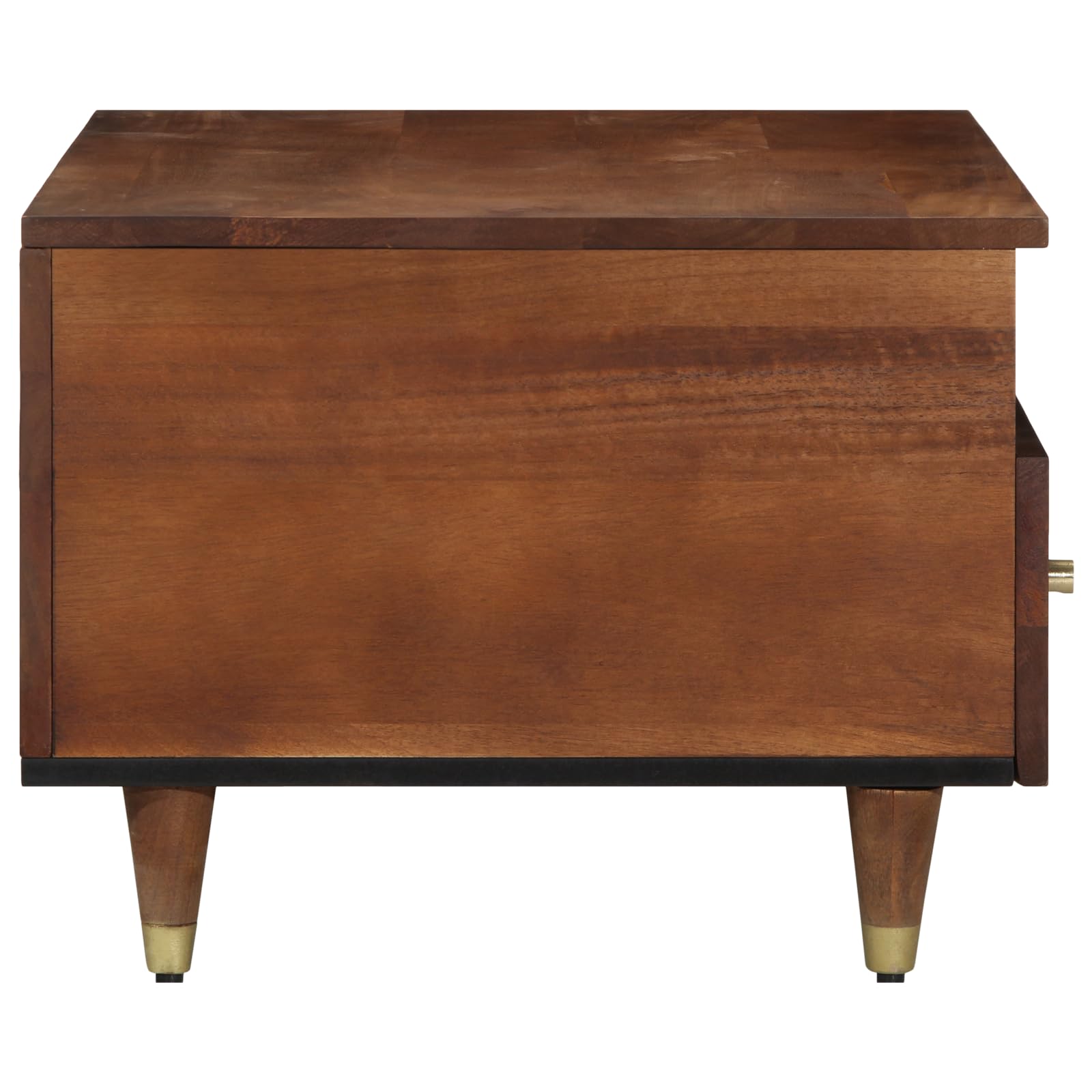Mesa de centro de madera maciza de mango, 80 x 54 x 40 cm, con tres cajones, diseño moderno, con incrustaciones de flores, superficie marrón miel para salón, almacenamiento y estabilidad