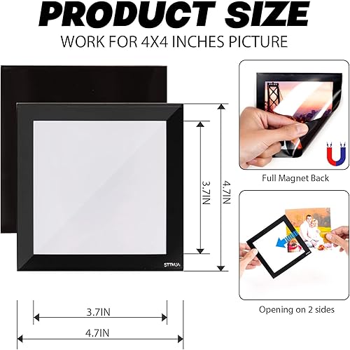 Miniatura 2 de Portarretratos magnético de 4 x 4 pulgadas con borde negro (paquete de 10), bolsillos magnéticos cuadrados para fotos, decoraciones para