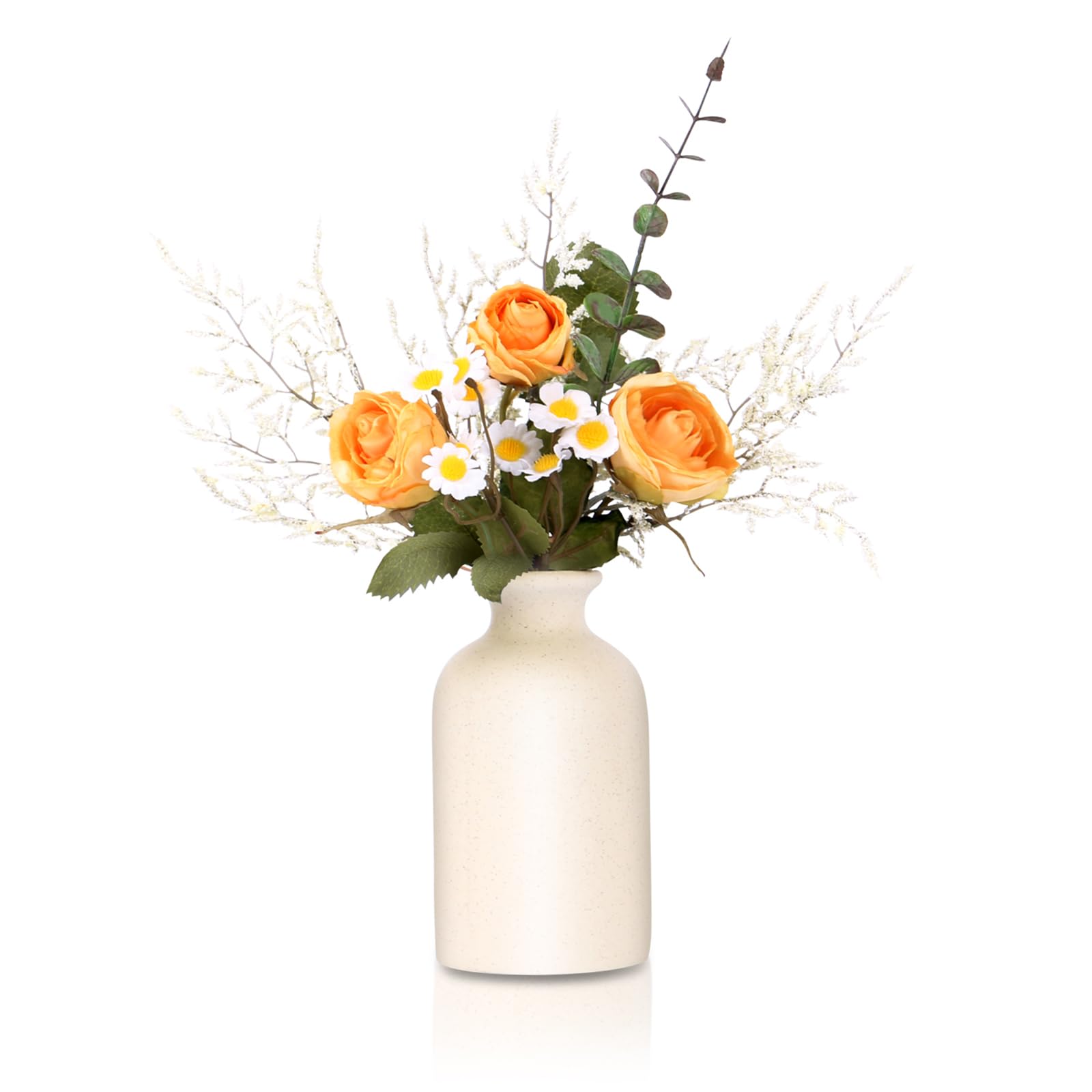 Yhjxly Flores artificiales con jarrón, ramo de flores artificiales, decoración de mesa, decoración de mesa, decoración de flores, rosas adultas, para casa, ramo de flores, boda, jardín, festival,