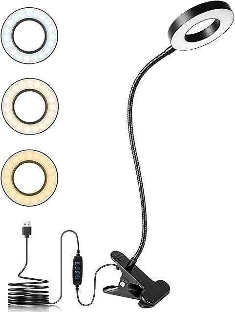 Clip On Reading Light, 48 LED Reading Lamp USB Rechargeable, 3 Color and 10 Brightness Dimmable Clamp Bedside Lamp for Reading, Learning, Working