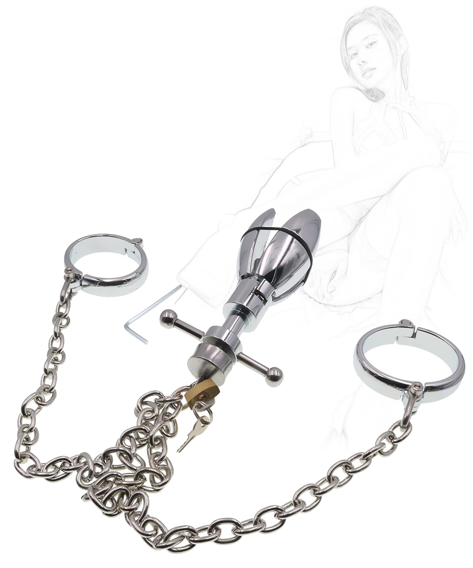 BDSM Bondage Manette in acciaio inossidabile Plug anale anale con serratura Set di ritenuta SM Manette con serratura Manette for flirt BDSM Giocattoli sessuali for coppie(L)