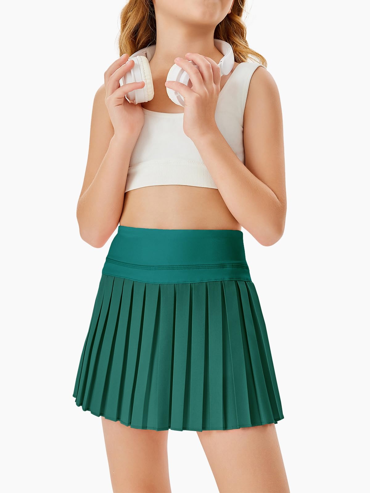 Haloumoning Jupes plissées avec short pour filles - Jupe-short de tennis athlétique - Jupe de performance sportive avec poches - 4 à 14 ans