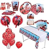 97 Pack Ladybug Theme Party Supplies Tableware Set Ladybug Balloons Complete Birthday Party Decorations Supply Pack for Ladybug Theme Kids Party Celebration Party Supplies for 10 Children Kids