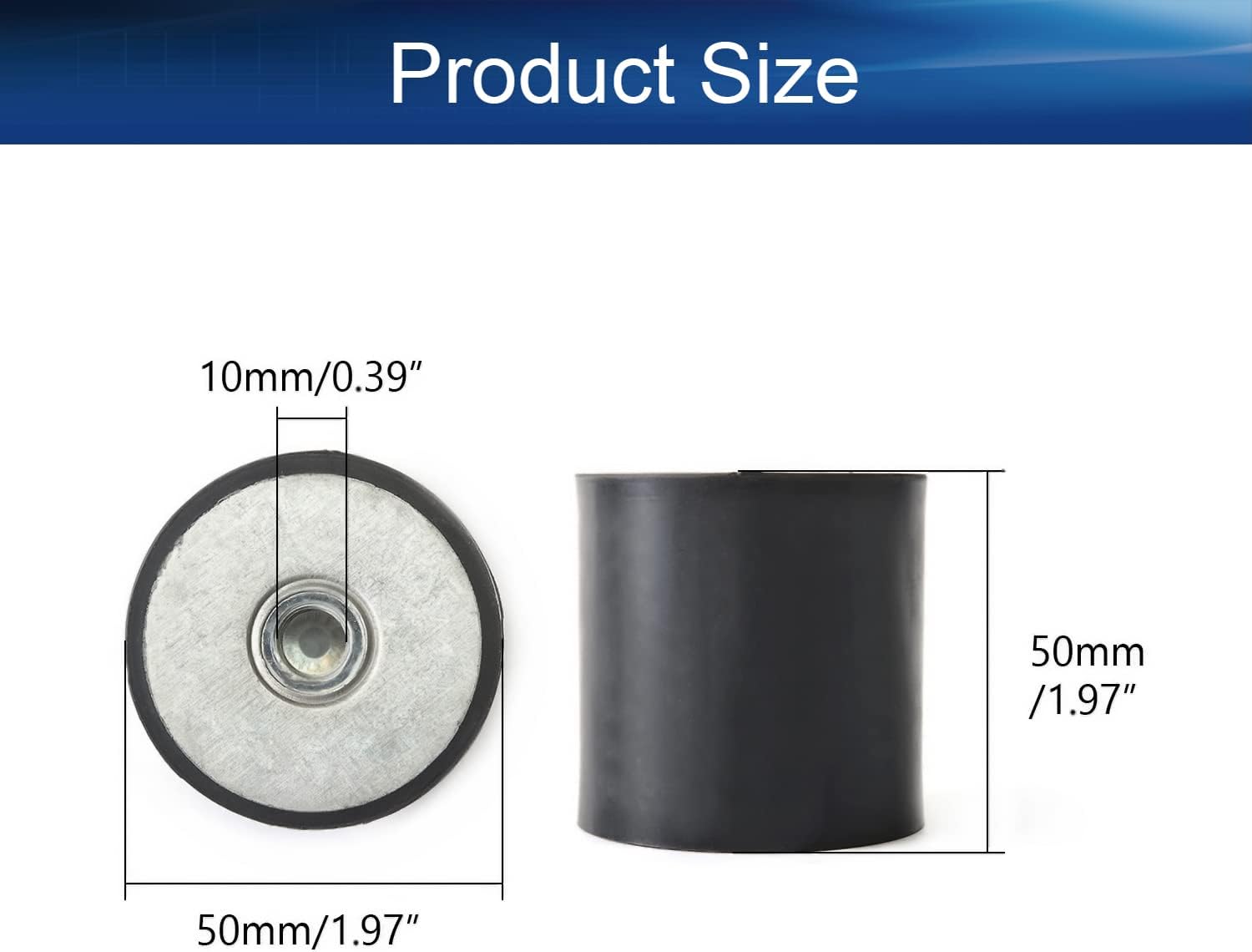 1.97" x 1.97 '' M10 External Thread Rubber Mounts,Vibration Isolators,Replaces Anti Vibration Pads Flat Silentblock Base Block Black 1pcs