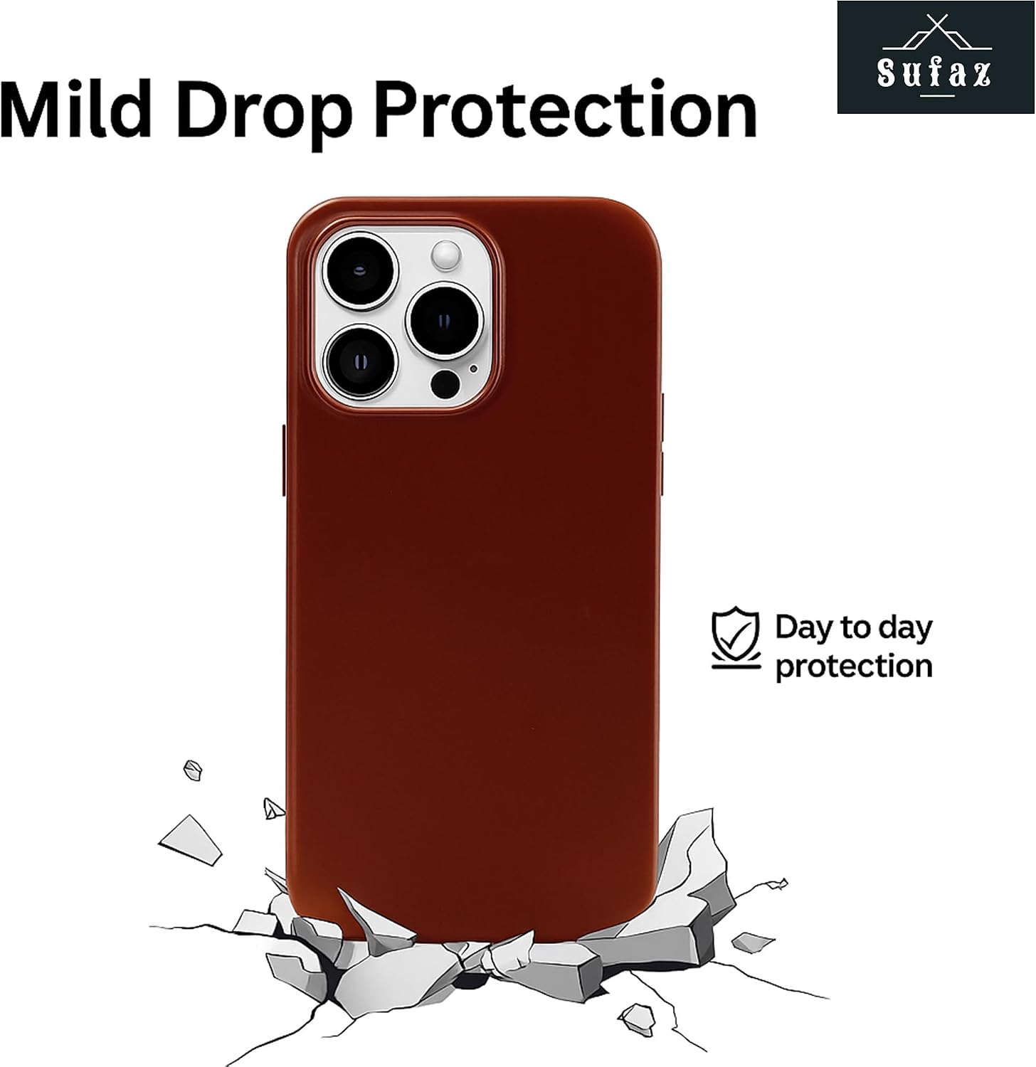 for iPhone 14 Pro Max Case Leather - Deep Rust Brown - Real Leather MagSafe Compatible Slim Protective Cover with Metal Buttons
