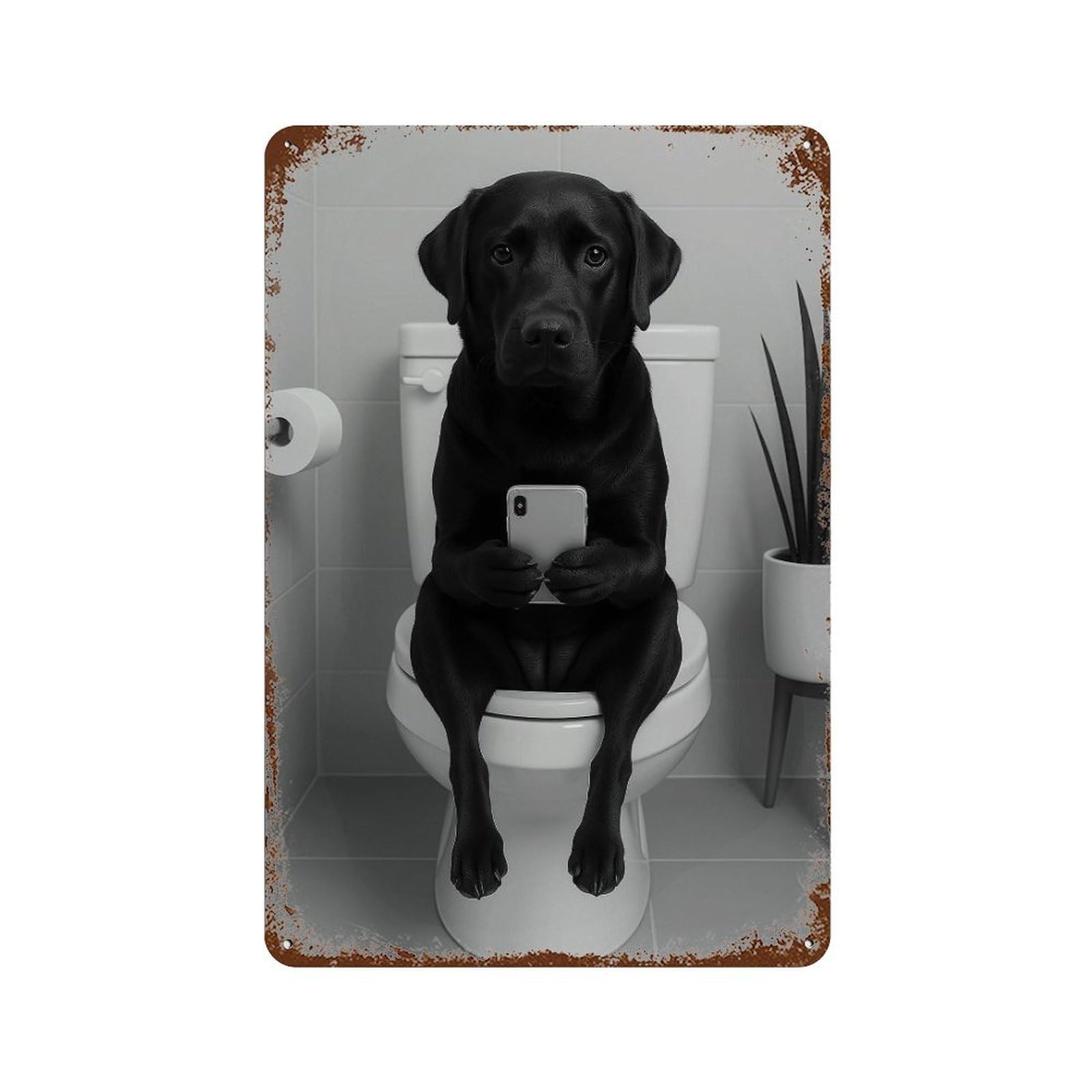 xiaoxiaoshen Labrador on Toilet Print Wall Decor Art Metal Tin Poster Modern Home Decor Art Home Bar Shop Decorations Vintage Sign 30x20cm