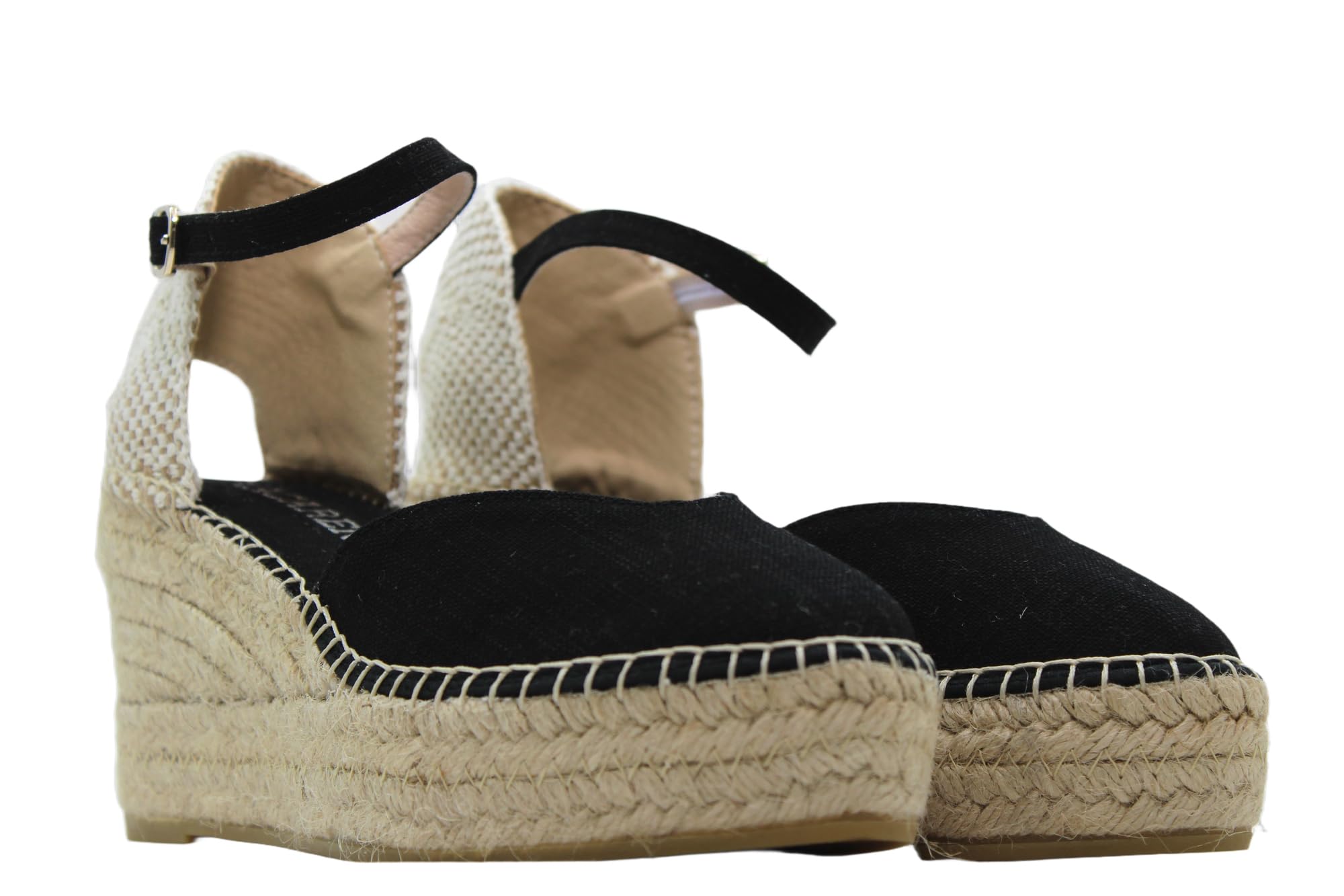 MACARENA - Alpargata de vestir, cuña de esparto, textil, con hebilla, suela de goma, para: Mujer