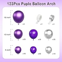 Vista 2 de Kit de guirnalda de arco de globos de color morado oscuro, 123 globos plateados metálicos morados para cumpleaños, aniversario, Año Nuevo, baby
