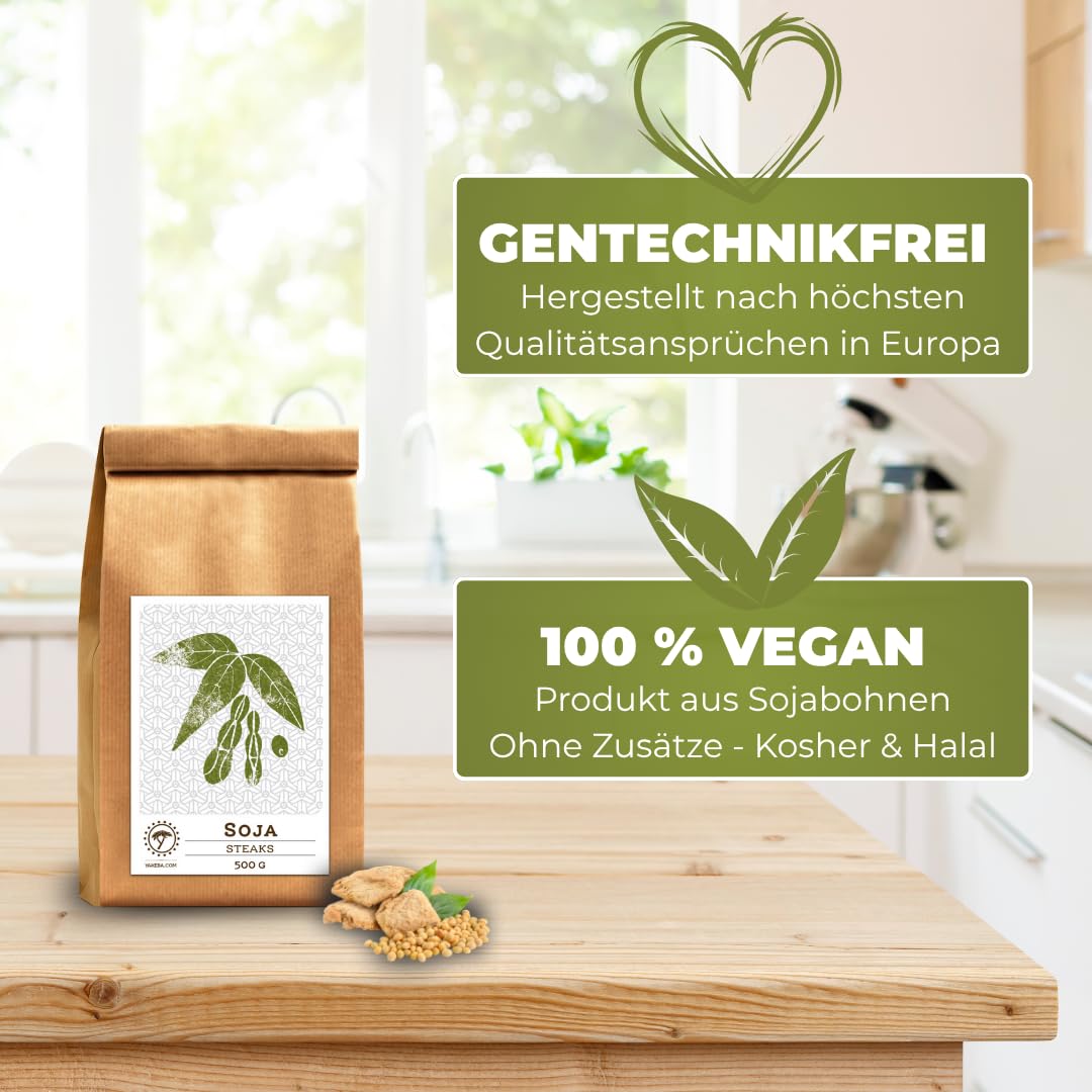 Yakeba | Soja | Big Steak | 1000g I Europäischer Anbau I getrocknet I Fleischersatz I perfekt für Sojaschnitzel I proteinreiches haltbares veganes Lebensmittel