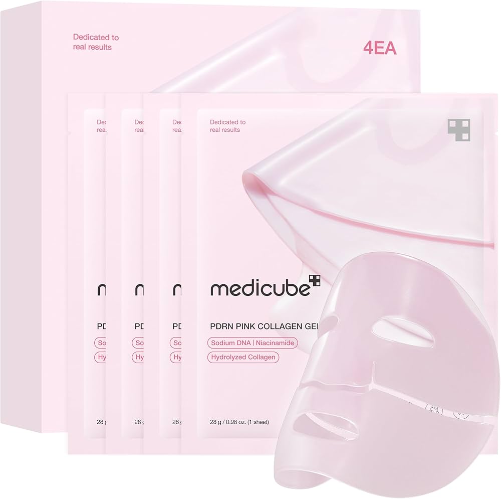 medicube Salmon DNA PDRN pink collagen jelly gel mask | overnight face mask for glass glow skin- elasticity, hydrating, firming and moisturizing | korean skincare, 28g, 4ea