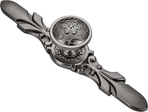 Paquete de 10 perillas redondas de gabinete de metal de plomo cepillado con placa - 1.26" de diámetro de la perilla y 5.8" de diámetro de la placa -