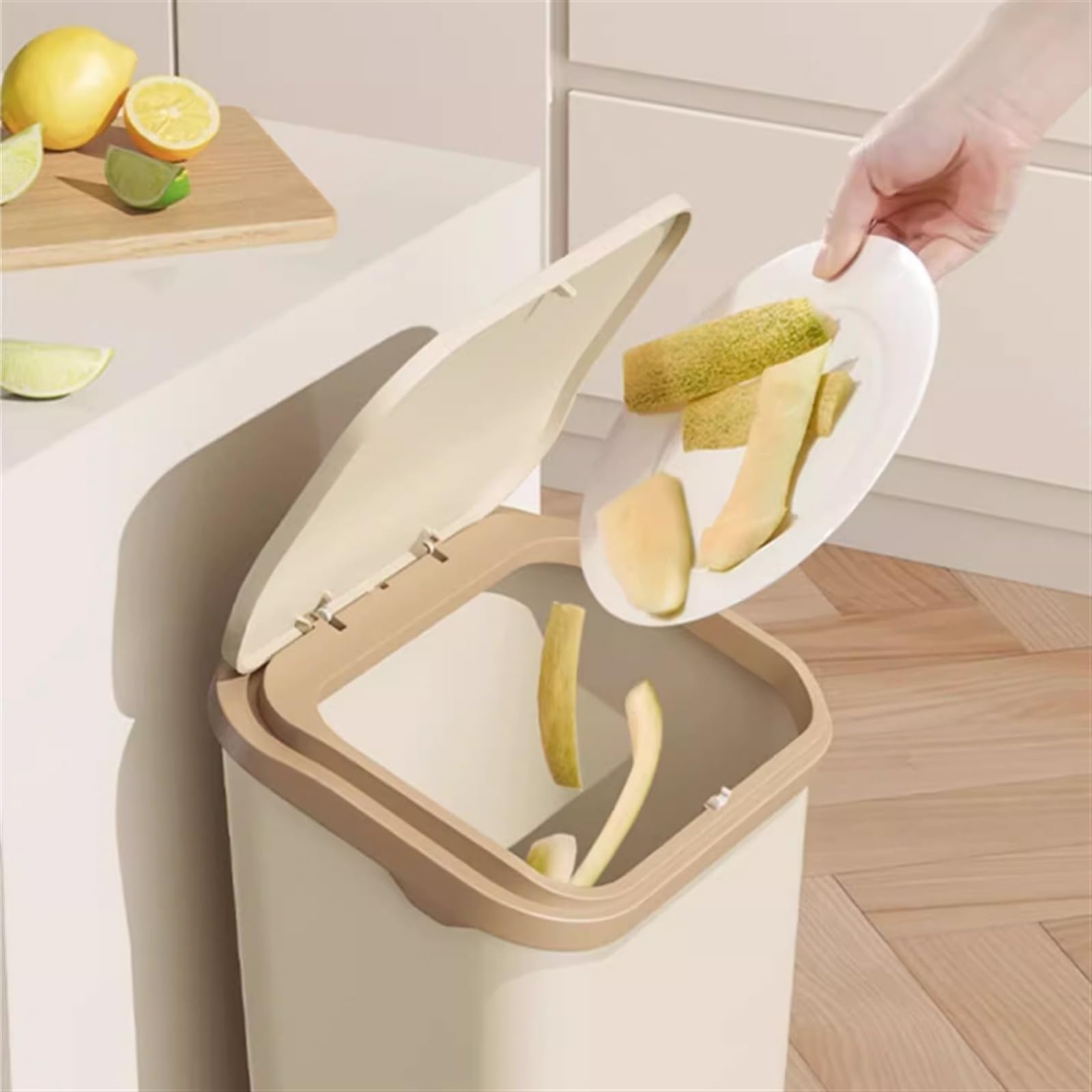 Cestino Premere Il Cestino Superiore Con Anello Di Pressione for La Casa Pattumiera da cucina(Bianco)