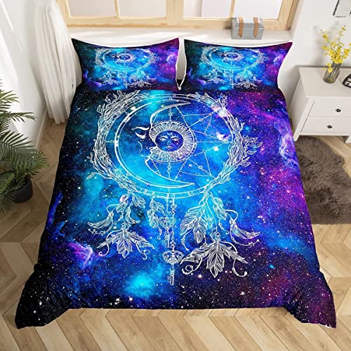 Ensemble de housse de couette Galaxy 200x200cm filles enfants adolescents soleil lune décor de chambre hippie bohème housse de couette mignon Boho univers...