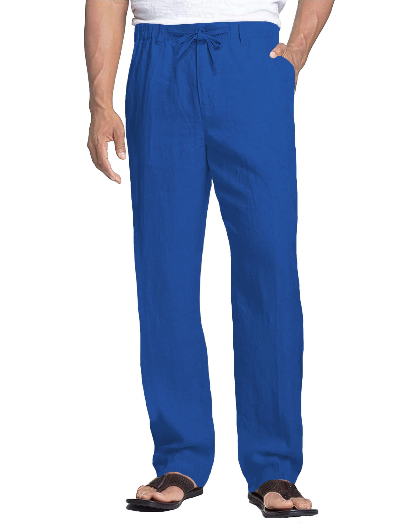 Cegerne Pantaloni di Lino Uomo Estivo Lungo Leggero Casual, Vita Elastica Zip e Coulisse, Tasche Traspiranti per Spiaggia Vacanze Quotidiano