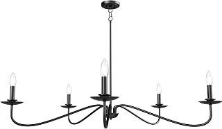 Farmhouse Chandelier, Black Chandeliers for Dining Room, 5 Lights Pendant Light Fixtures Adjustable Height, Rustic Candle Chandeliers Light Fixture for Kitchen Island Living Room Bedroom Foyer