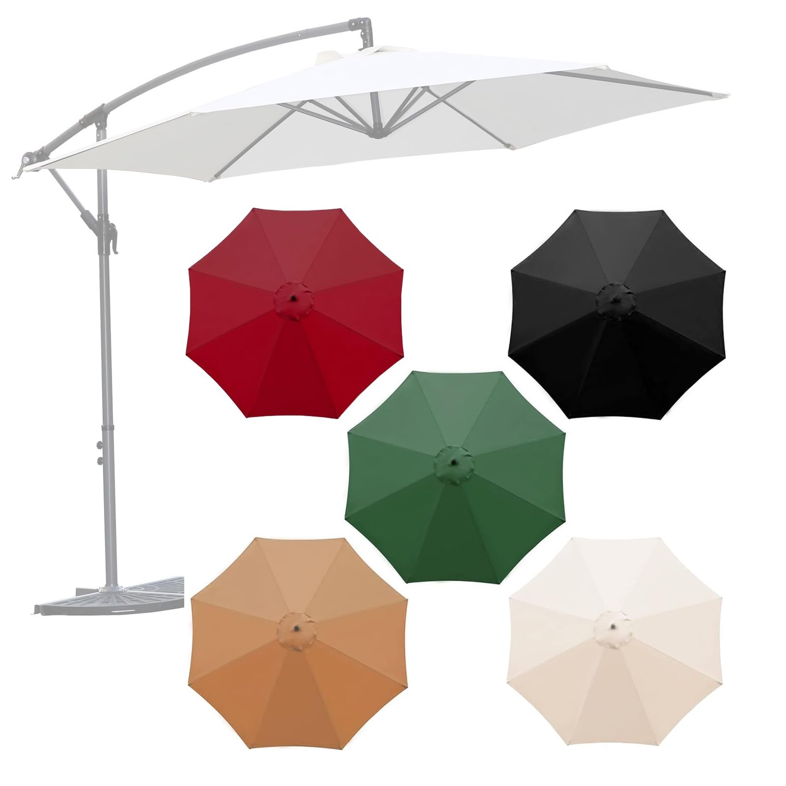 DUYULIANG Replacement Parasol Canopy Waterproof, 6/8 Arms, 6.5 7.5 9 10FT, Reinforced Durable Garden Parasol Cover Patio Umbrella Cloth, Large Weatherproof UVsAnti Washable Windproof(White,2M/6Ribs)