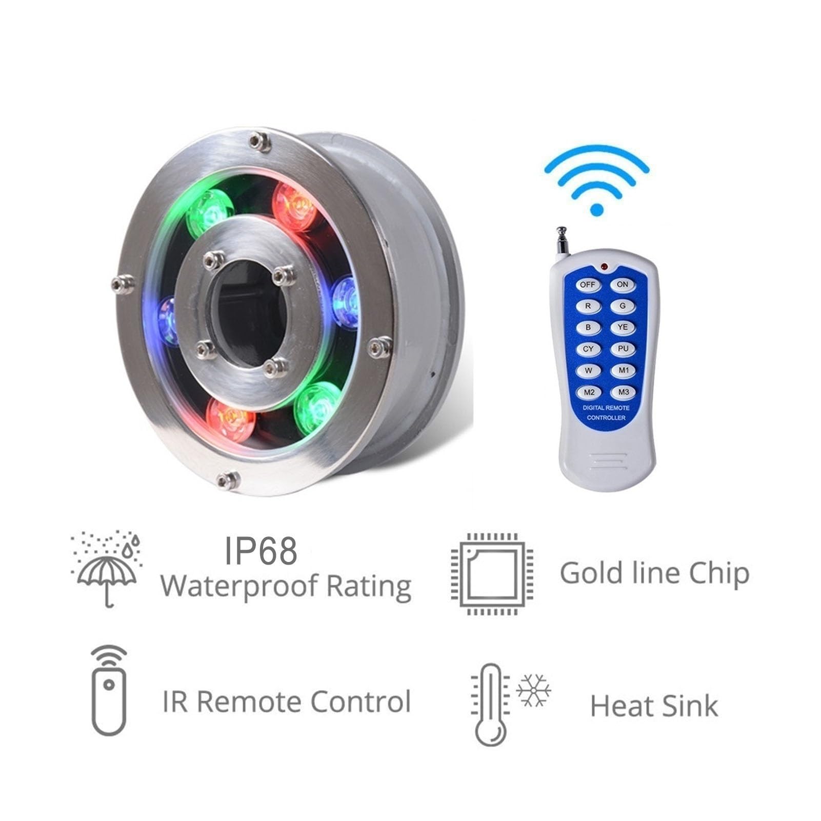 Fontana a LED, IP68, impermeabile, 12 V/24 V, faretto subacqueo a bassa tensione per laghetti, piscine e giardini, potenza 18 W