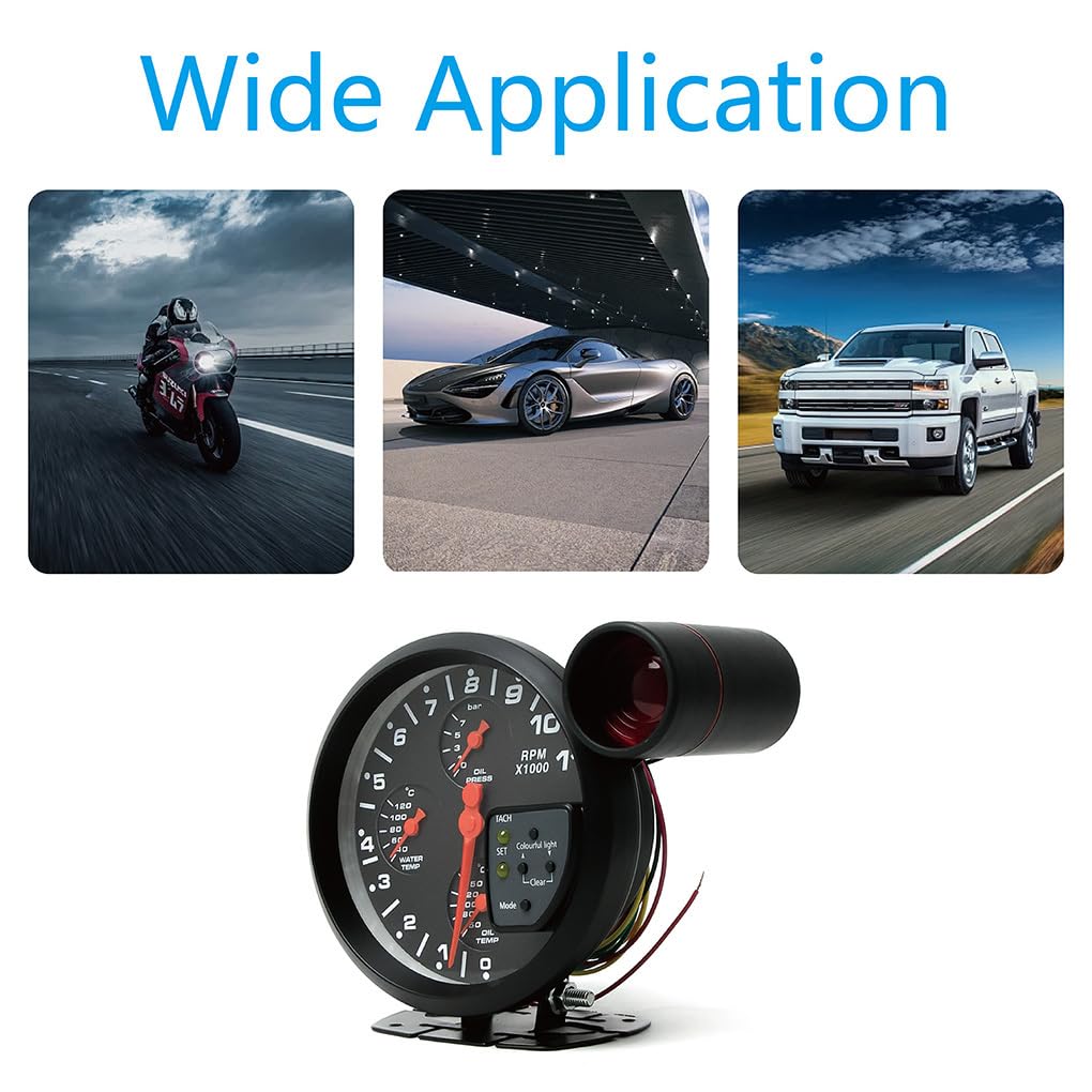 5 indicatori 4 in 1 Tachimetro Eccezionale Facile da leggere Precisione Caratteristiche Per Meccanici e Appassionati di Auto Accurato
