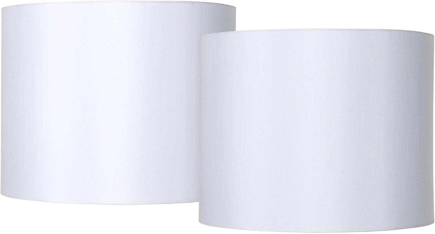Set of 2 Hardback Drum Lamp Shade (Pre-Assembled) s White Large 14" Top x 14" Bottom x 11" High Spider with Replacement Harp and Finial Fitting - Springcrest