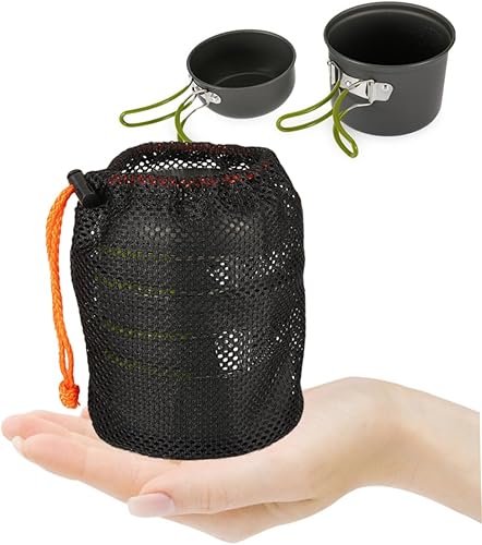 Miniatura 3 de GRIRIW Juego de ollas de camping portátiles de 2 piezas, mango ligero para utensilios de cocina al aire libre, senderismo, mochilero
