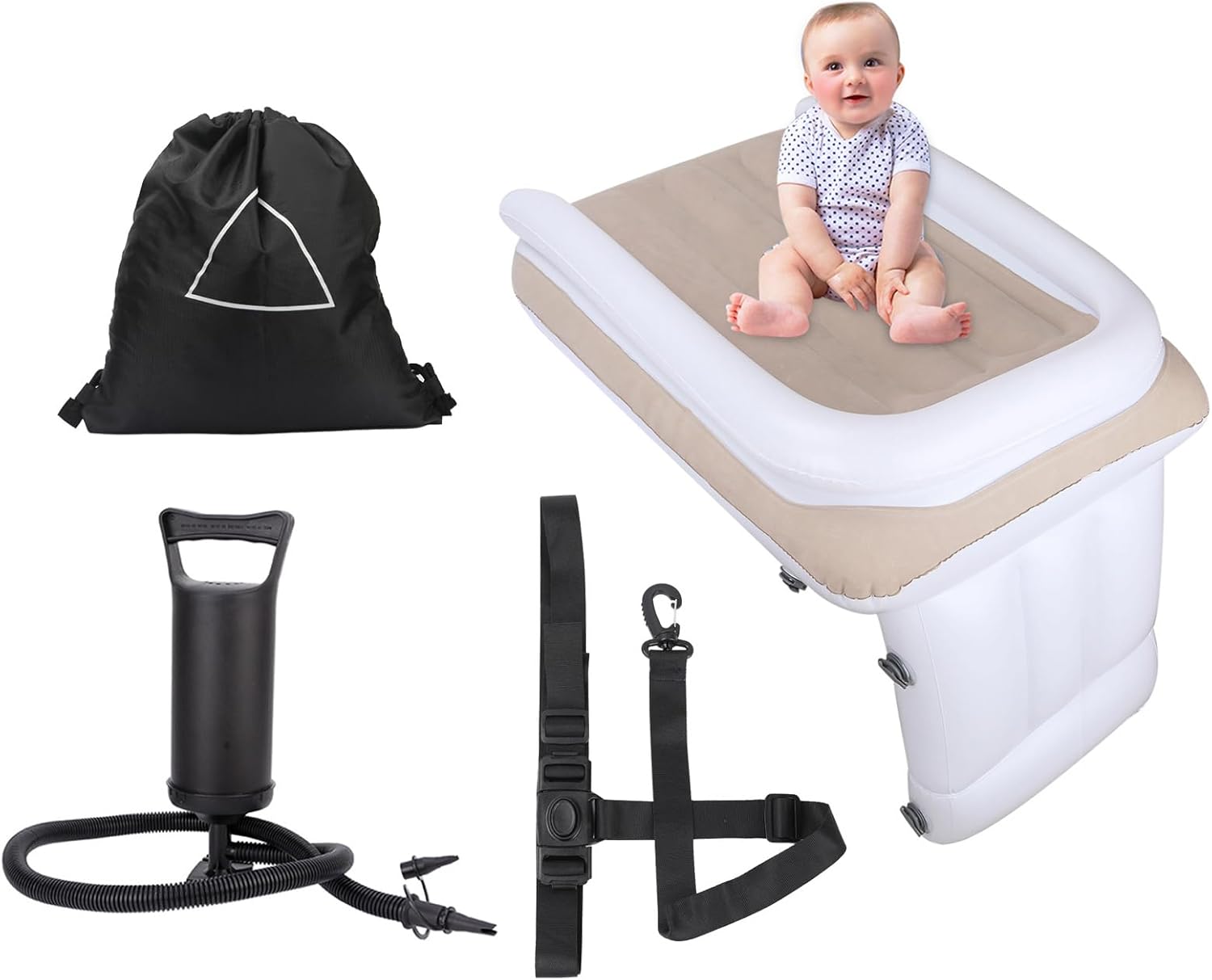 Toddler Inflatable Airplane Bed, Black, 19.6" W x 31" L x 0.15" H, Modern Style, Requires Assembly, Wipe with Damp Cloth, PVC Material, Travel Bed