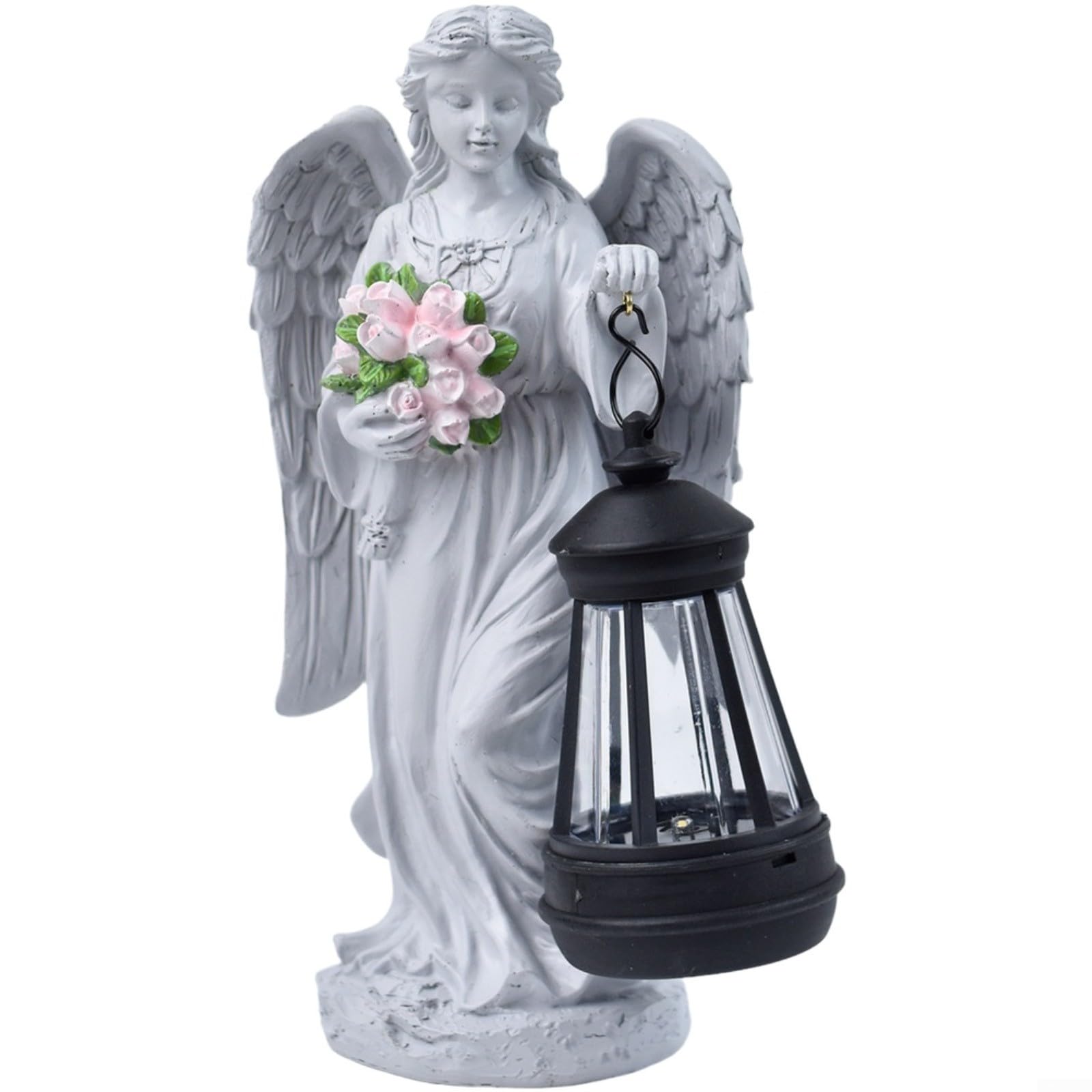 Statue mémorial anges et fleurs avec lampe de jardin intégrée pour un hommage lumineux durable