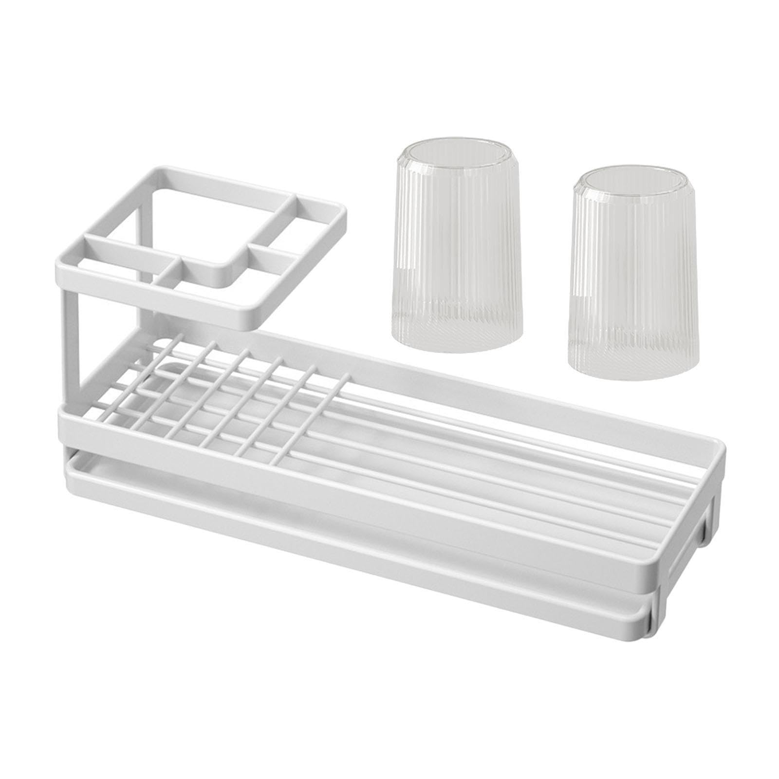 TWISAXC Toothbrush Holder Toothpaste Holder Multipurpose Offers Durable Carbon Steel Construction For Long Term And Enhanced Bathroom Organization Bathroom, white with cups, 25.2x9x11.6cm