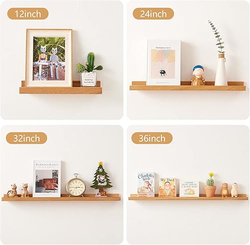Miniatura 4 de Estante flotante para pared, estantes de pared de madera de roble natural de 24 pulgadas (ancho de actualización de 6 pulgadas), estante de repisa
