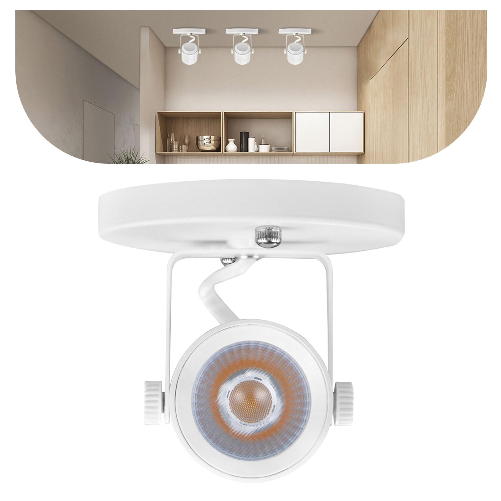 Arcfox9W 4000K LED Round Ceiling Spotlight Fixture Dimmable Directional Spotlight Monopoint Light Fixture for Kitchen Bedroom Shop Accent Task Lighting 790LM White