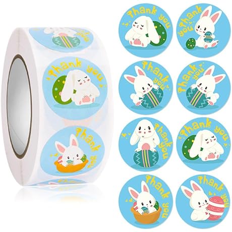 Roll of Easter Stickers: 500 Pcs Egg Bunny Stickers for Easter Decorations