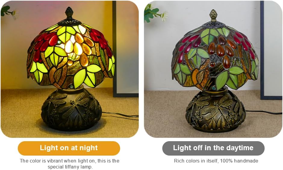 Miniatura 4 de Pequeña lámpara de mesa Tiffany con vitrales, lámparas de mesita de noche, luz de escritorio de uva morada para oficina, bar, dormitorio, sala de