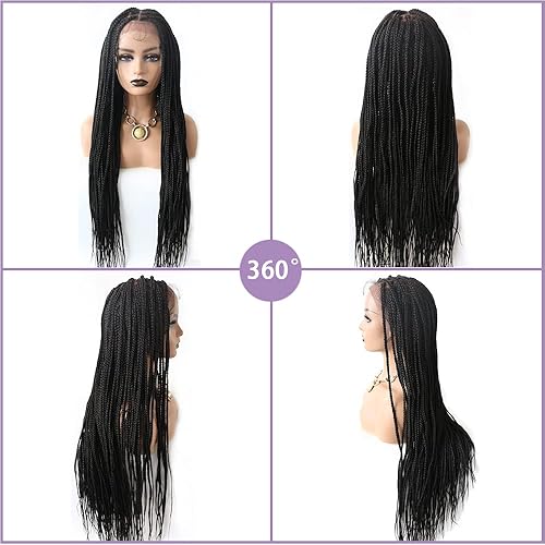 Miniatura 5 de Pelucas trenzadas de encaje para mujeres negras, peluca trenzada con encaje frontal suizo, con pelo de bebé, de aspecto natural, fibra sintética