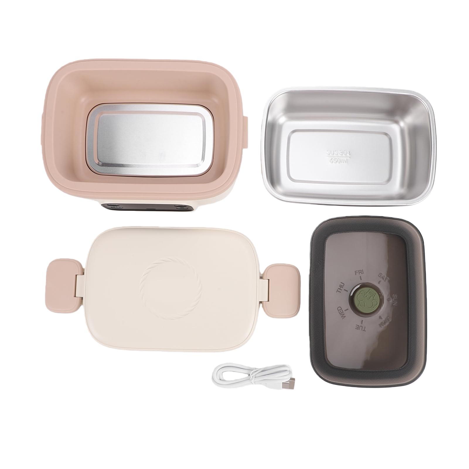XUMIUZIY Caja de Almuerzo Portátil Recargable Calentada Acero Inoxidable