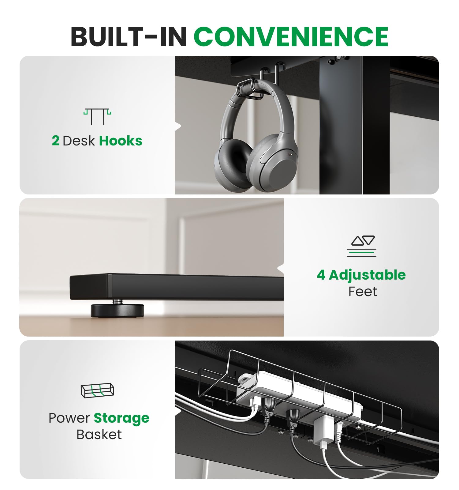 Electric Standing Desk Adjustable - 60x28 Inch Sit Stand Desk with 1 Inch Thick Tabletop Double Beam Frame — view 9