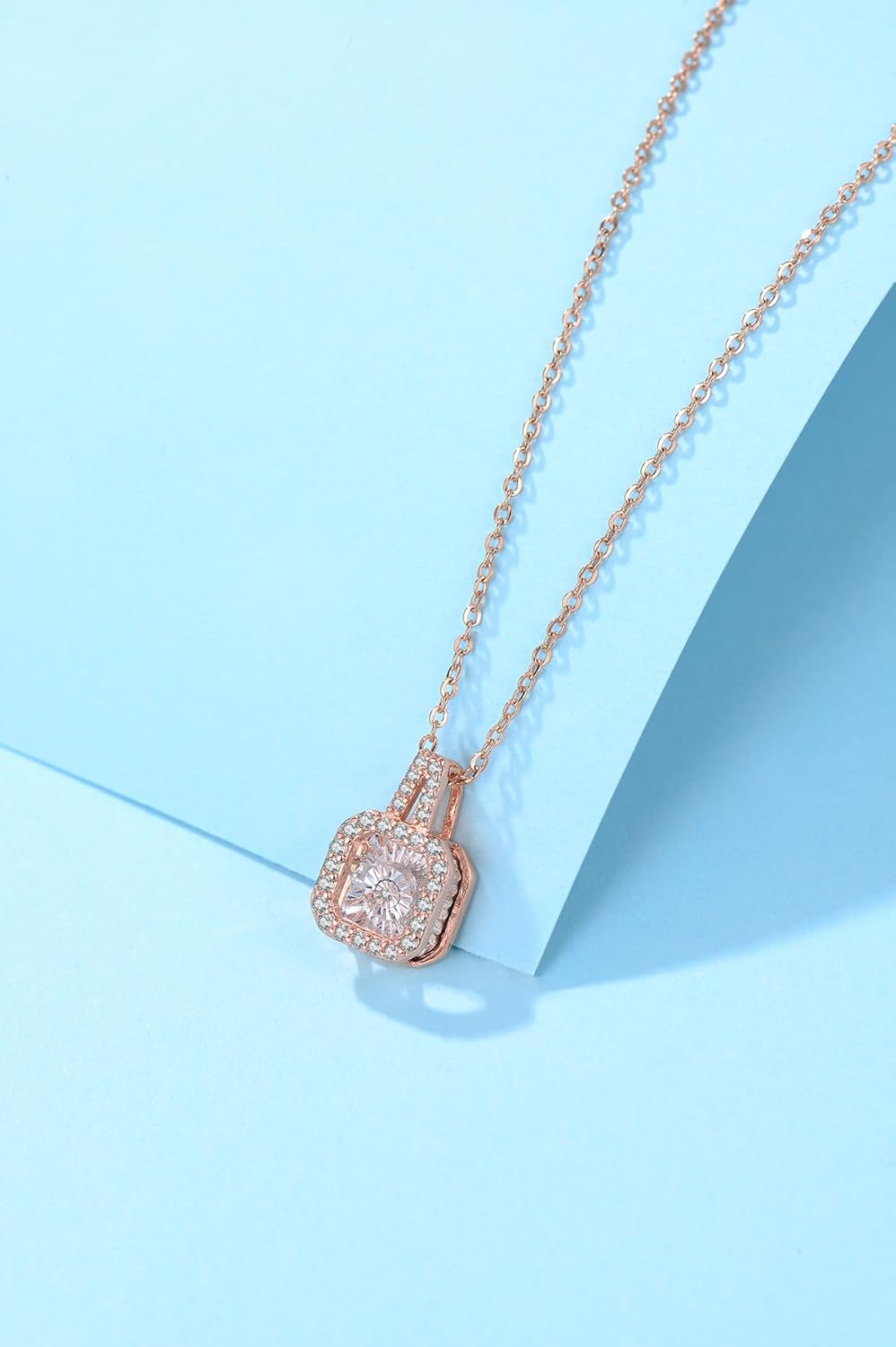 Classic Square Pendant Necklace with Floating Dancing Diamond for Women, 18K Gold Plated - Image 2