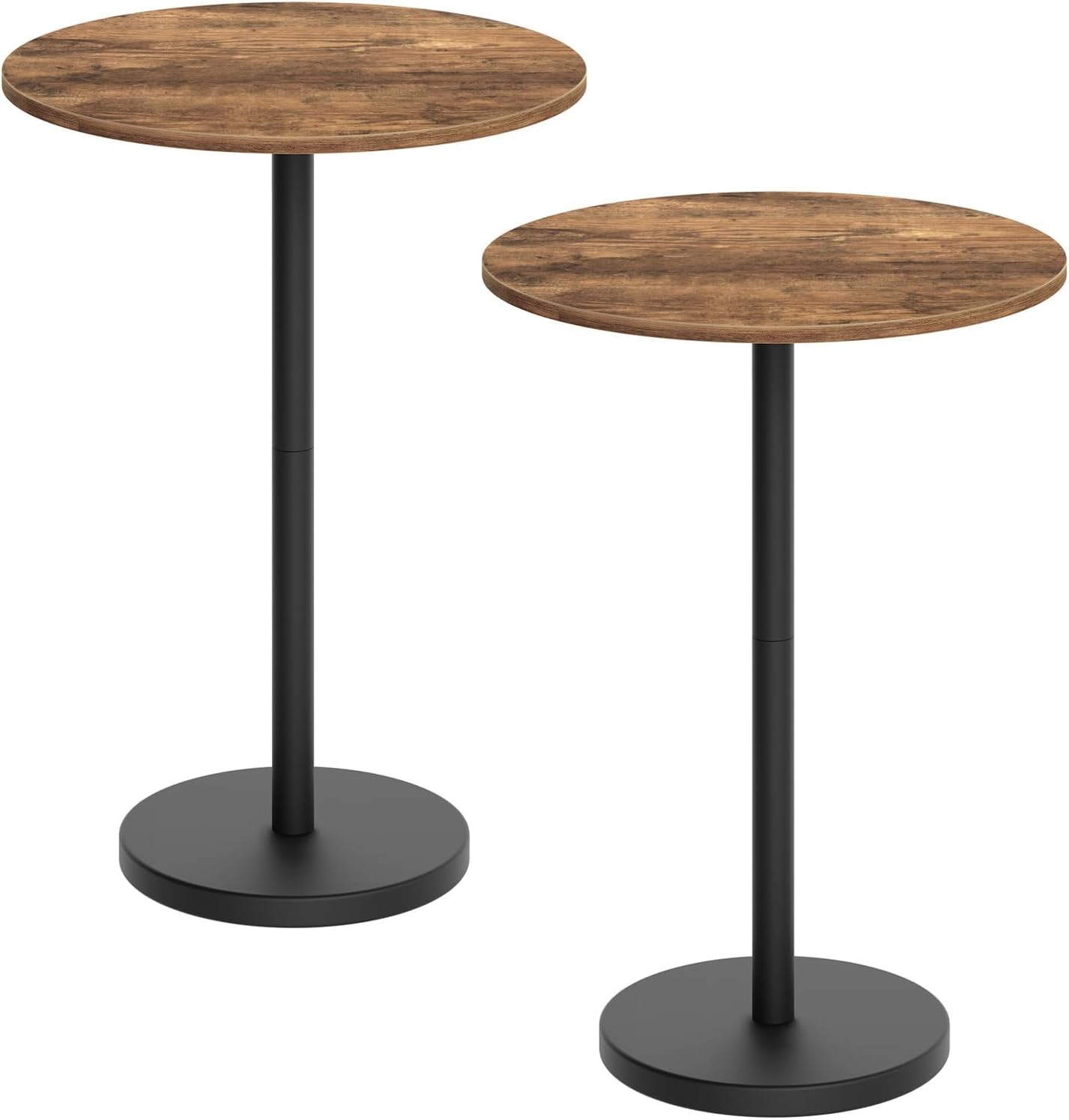 Bar Table, Round Bar Table Set of 2, Counter Height Table, Pub Cocktail Table, Metal Frame, for Bistro, Dining Room, Living Room, Terrace, Rustic Brown and Black BT05L2BRY1