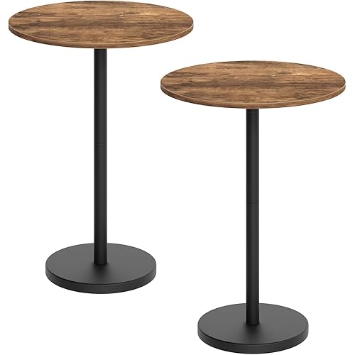 Bar Table, Round Bar Table Set of 2, Counter Height Table, Pub Cocktail Table, Metal Frame, for Bistro, Dining Room, Living Room, Terrace, Rustic Brown and Black BT05L2BRY1