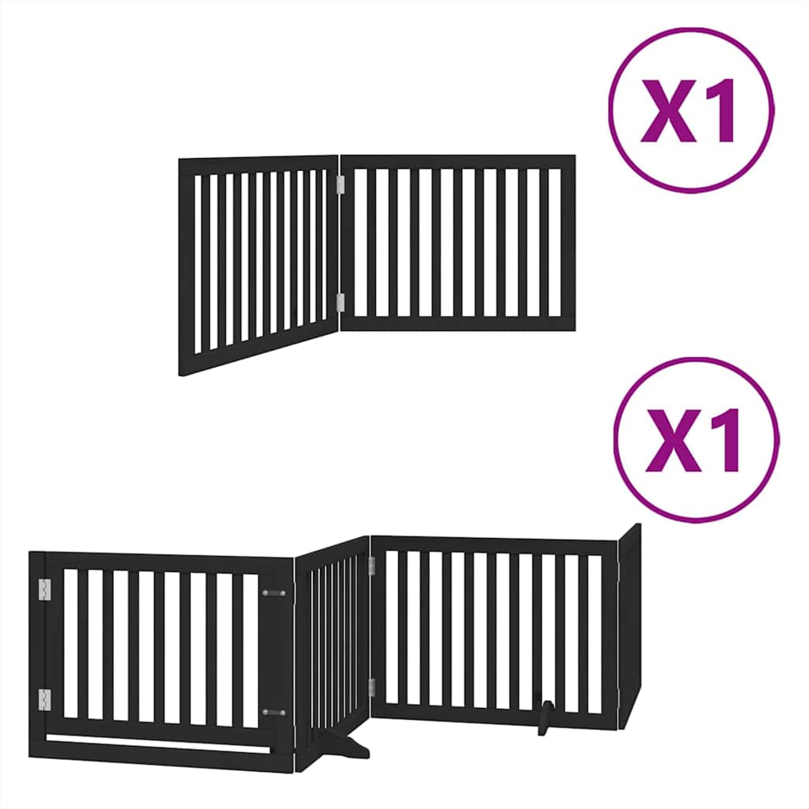 Tidyard 6-TLG. Hundetor mit Tür Faltbar Schwarz 480 cm Pappelholz, Modulares Haustiertor für Zimmer Durchgänge Korridore für Kleintiere wie Hunde Katzen Welpen3155681