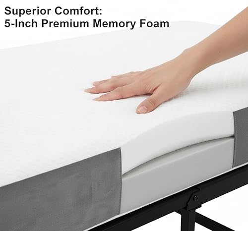 Miniatura 4 de Cama plegable con colchón de espuma viscoelástica de 5 pulgadas, cama portátil de invitados de 75 x 31 pulgadas, marco de acero, ruedas para